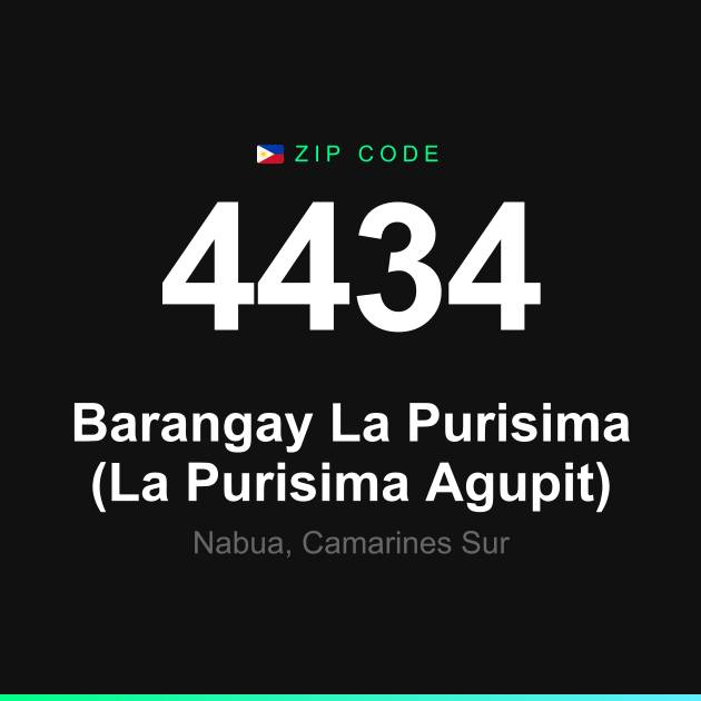 Shareable ZIP code 4434 card for Barangay La Purisima (La Purisima Agupit)