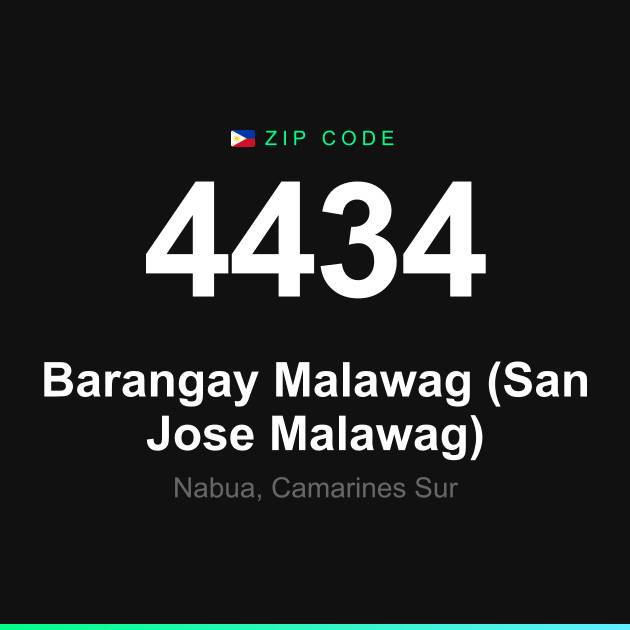 Shareable ZIP code 4434 card for Barangay Malawag (San Jose Malawag)