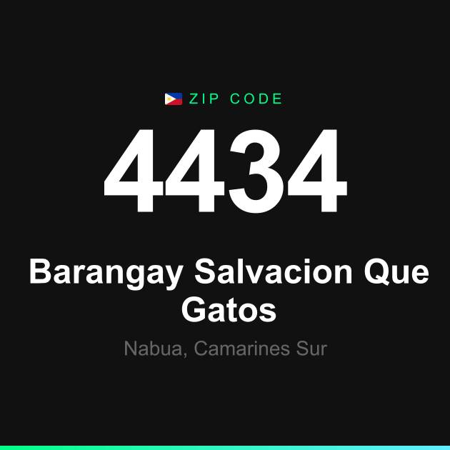 Shareable ZIP code 4434 card for Barangay Salvacion Que Gatos