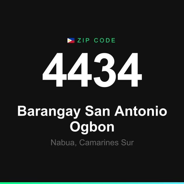 Shareable ZIP code 4434 card for Barangay San Antonio Ogbon