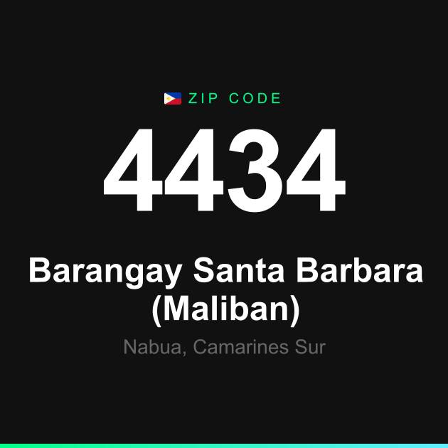 Shareable ZIP code 4434 card for Barangay Santa Barbara (Maliban)