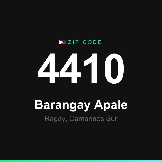 Shareable ZIP code 4410 card for Barangay Apale