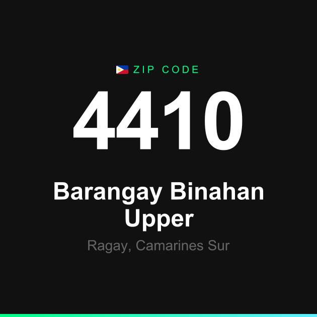 Shareable ZIP code 4410 card for Barangay Binahan Upper