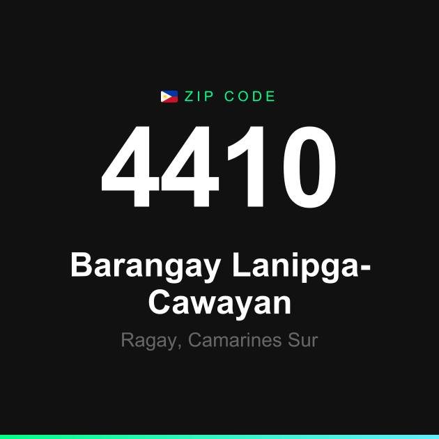 Shareable ZIP code 4410 card for Barangay Lanipga-Cawayan