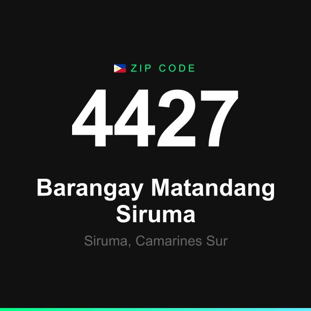 Shareable ZIP code 4427 card for Barangay Matandang Siruma