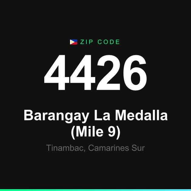 Shareable ZIP code 4426 card for Barangay La Medalla (Mile 9)