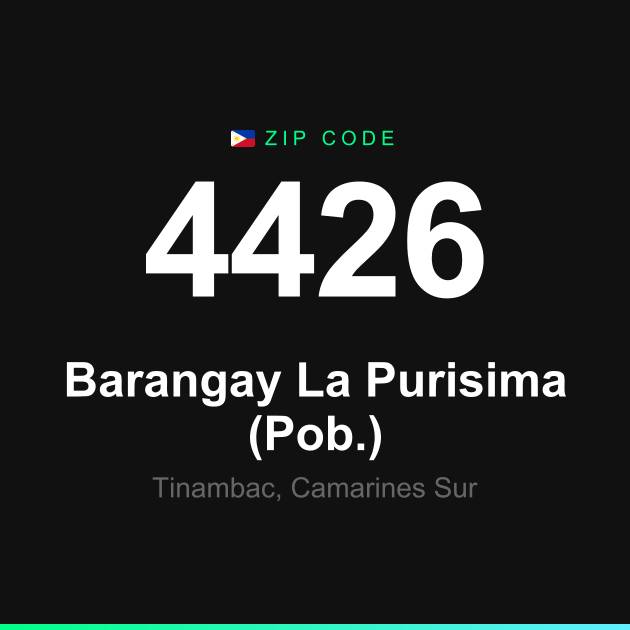 Shareable ZIP code 4426 card for Barangay La Purisima (Pob.)