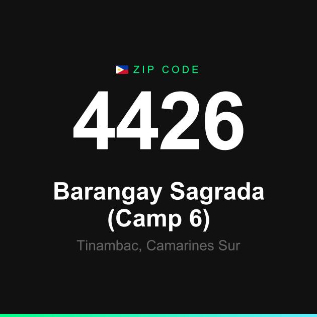 Shareable ZIP code 4426 card for Barangay Sagrada (Camp 6)