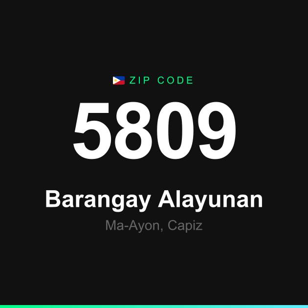 Shareable ZIP code 5809 card for Barangay Alayunan