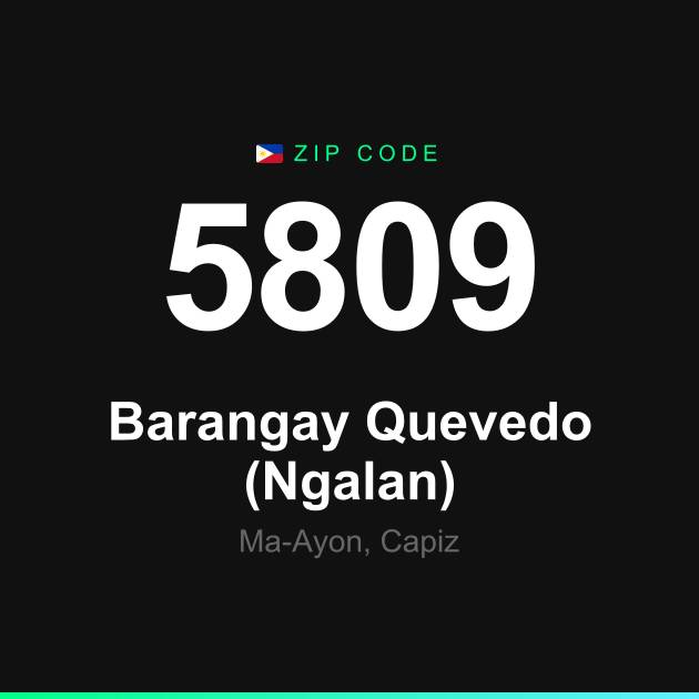 Shareable ZIP code 5809 card for Barangay Quevedo (Ngalan)