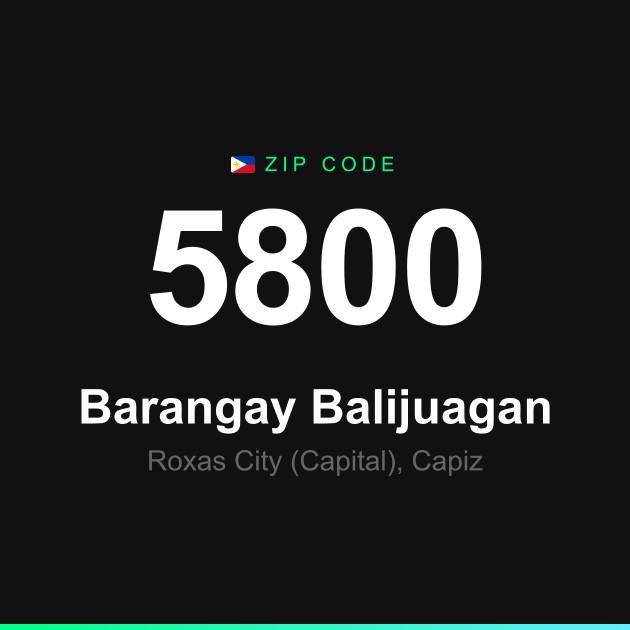 Shareable ZIP code 5800 card for Barangay Balijuagan