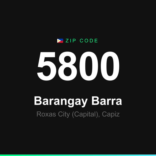 Shareable ZIP code 5800 card for Barangay Barra