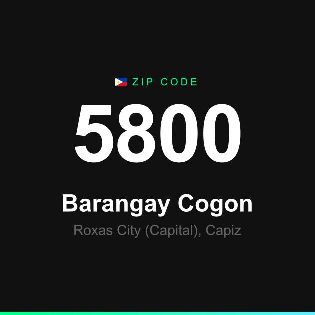 Shareable ZIP code 5800 card for Barangay Cogon