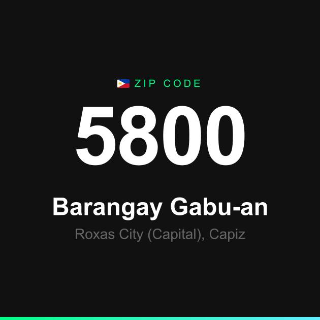Shareable ZIP code 5800 card for Barangay Gabu-an