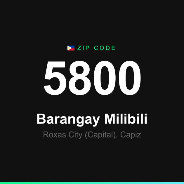 Shareable ZIP code 5800 card for Barangay Milibili