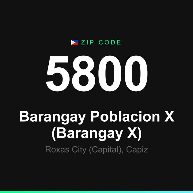 Shareable ZIP code 5800 card for Barangay Poblacion X (Barangay X)