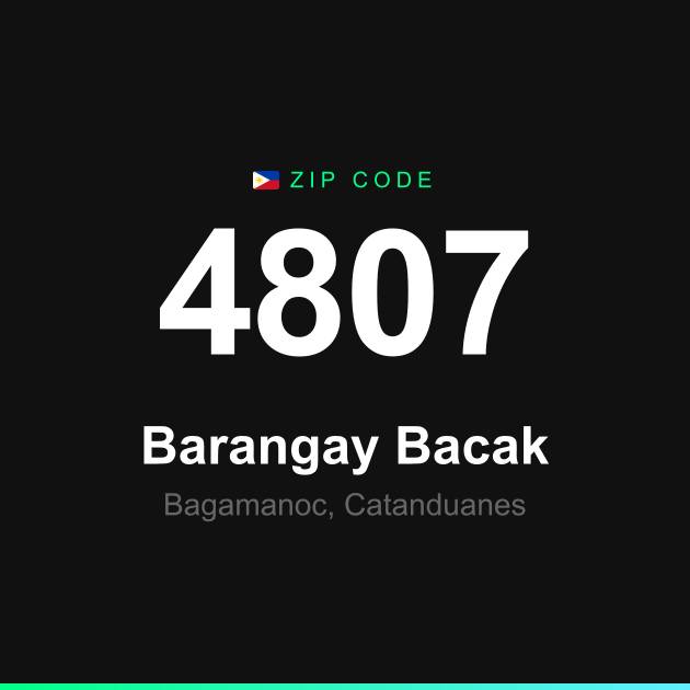 Shareable ZIP code 4807 card for Barangay Bacak