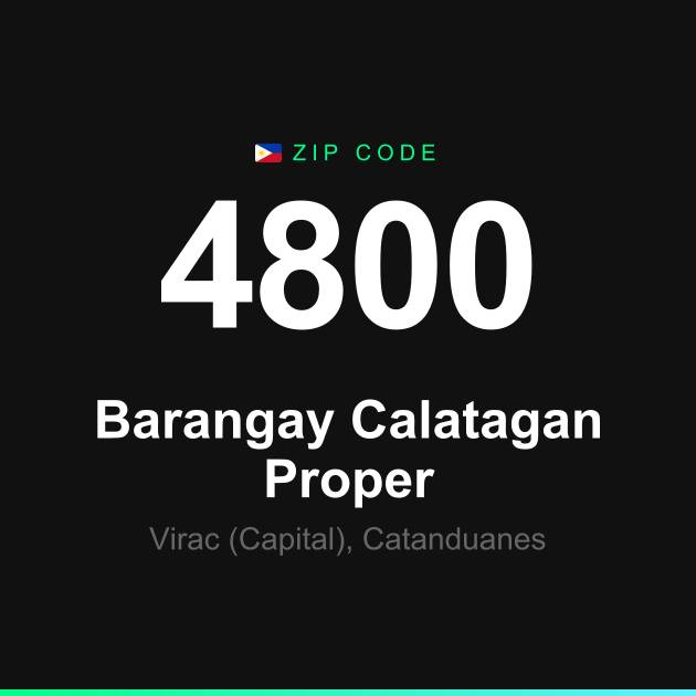 Shareable ZIP code 4800 card for Barangay Calatagan Proper