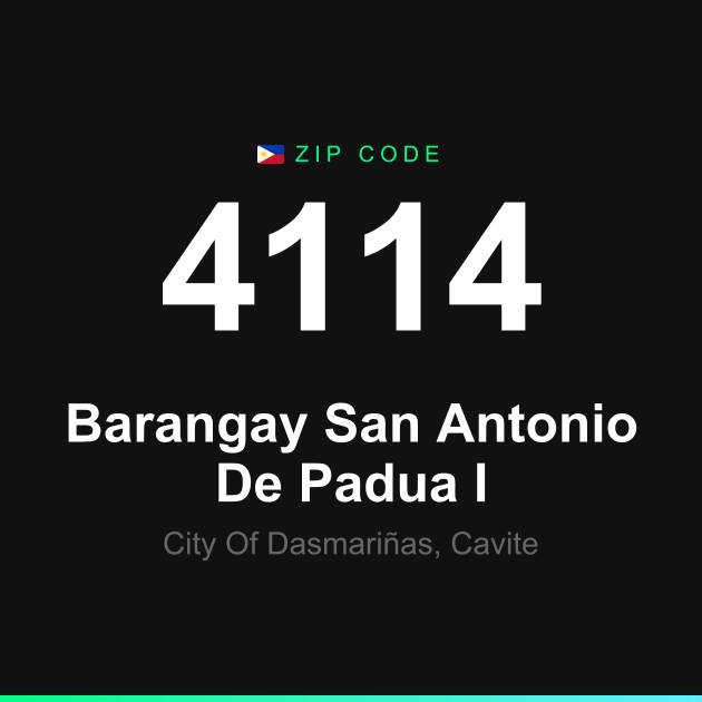 Shareable ZIP code 4114 card for Barangay San Antonio De Padua I