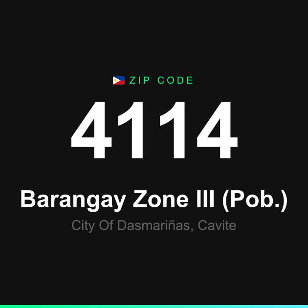 Shareable ZIP code 4114 card for Barangay Zone III (Pob.)