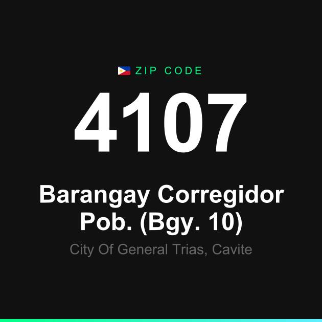 Shareable ZIP code 4107 card for Barangay Corregidor Pob. (Bgy. 10)