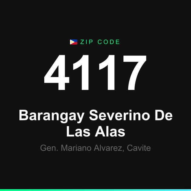 Shareable ZIP code 4117 card for Barangay Severino De Las Alas
