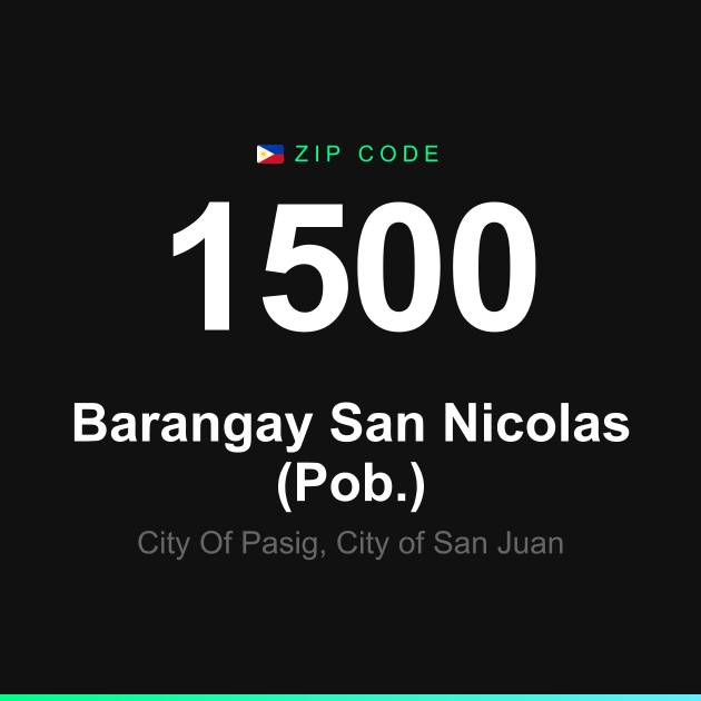 Shareable ZIP code 1500 card for Barangay San Nicolas (Pob.)