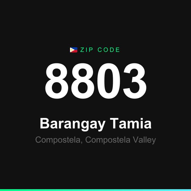Shareable ZIP code 8803 card for Barangay Tamia