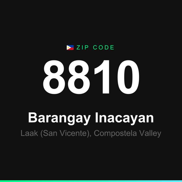 Shareable ZIP code 8810 card for Barangay Inacayan