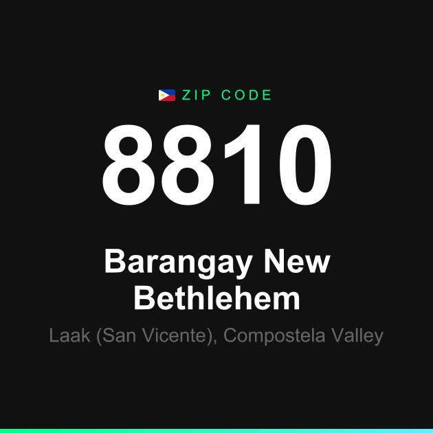 Shareable ZIP code 8810 card for Barangay New Bethlehem