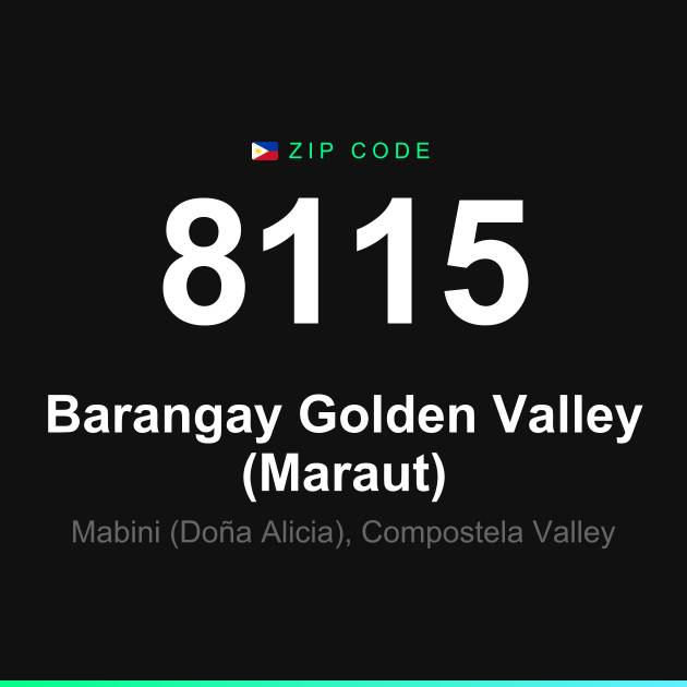 Shareable ZIP code 8115 card for Barangay Golden Valley (Maraut)