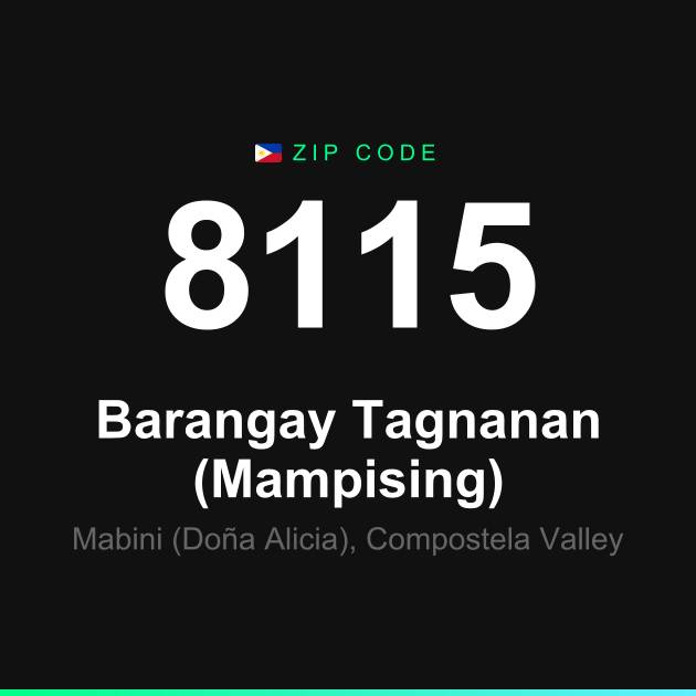 Shareable ZIP code 8115 card for Barangay Tagnanan (Mampising)