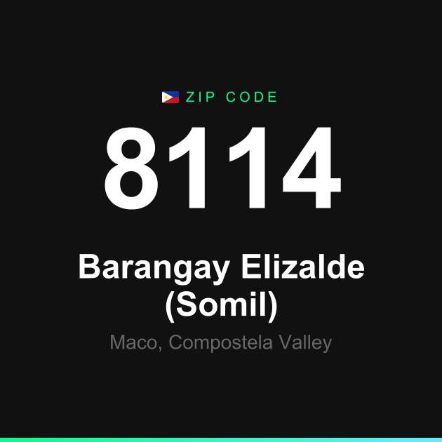 Shareable ZIP code 8114 card for Barangay Elizalde (Somil)