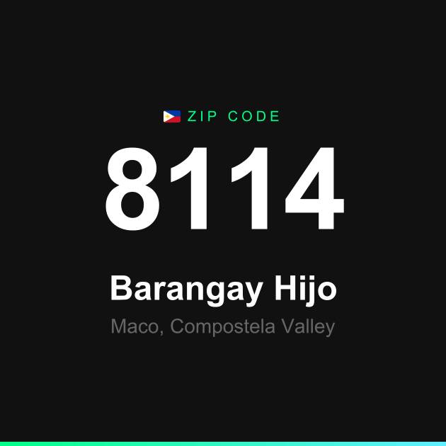 Shareable ZIP code 8114 card for Barangay Hijo