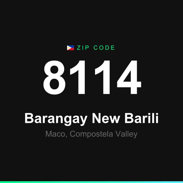Shareable ZIP code 8114 card for Barangay New Barili