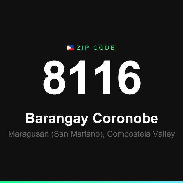 Shareable ZIP code 8116 card for Barangay Coronobe