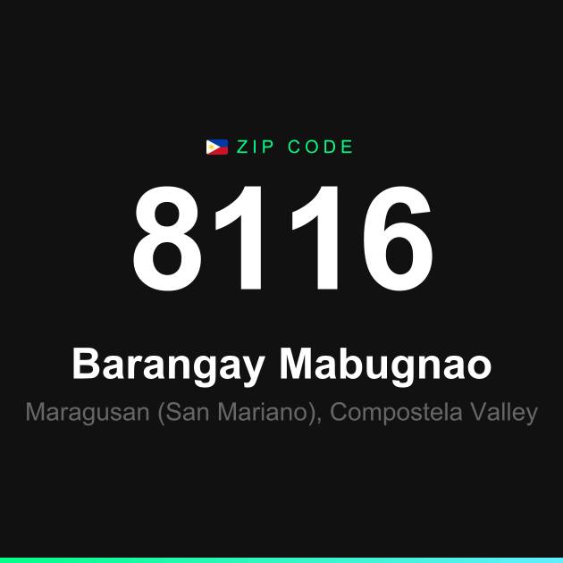 Shareable ZIP code 8116 card for Barangay Mabugnao