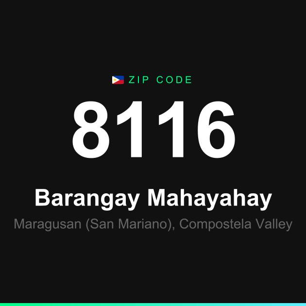 Shareable ZIP code 8116 card for Barangay Mahayahay