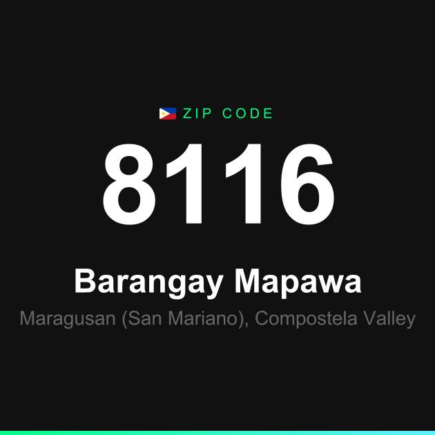 Shareable ZIP code 8116 card for Barangay Mapawa