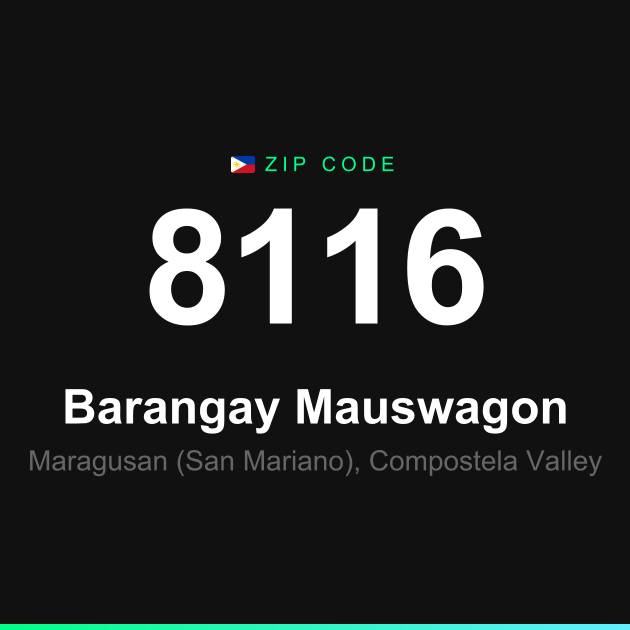 Shareable ZIP code 8116 card for Barangay Mauswagon