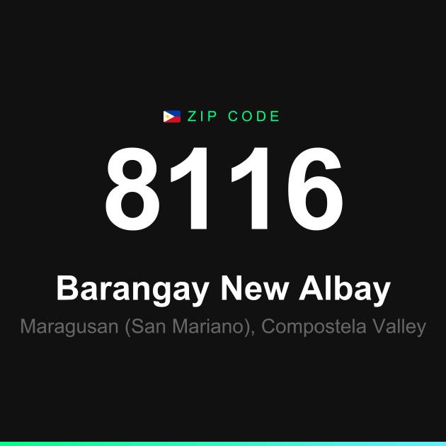 Shareable ZIP code 8116 card for Barangay New Albay