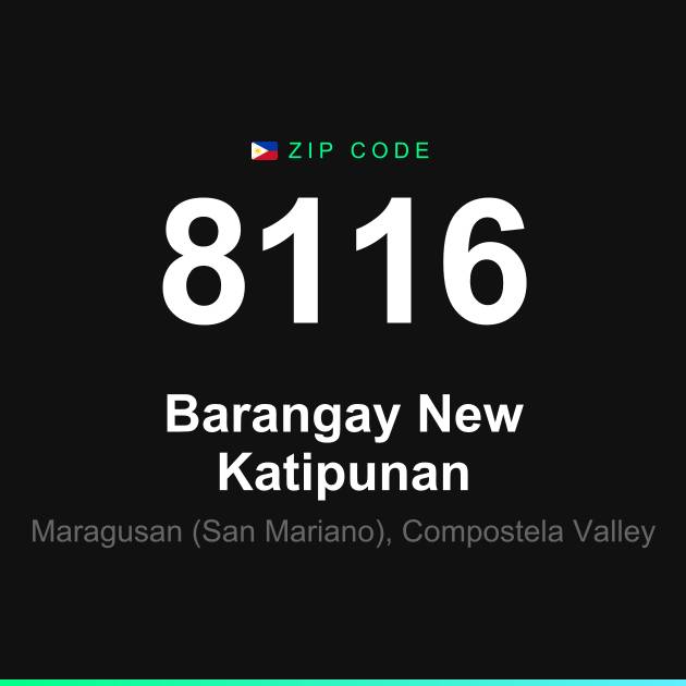 Shareable ZIP code 8116 card for Barangay New Katipunan