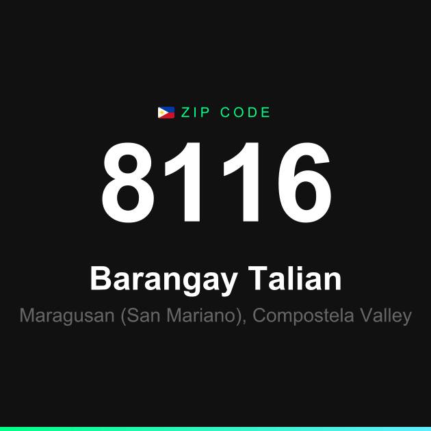 Shareable ZIP code 8116 card for Barangay Talian