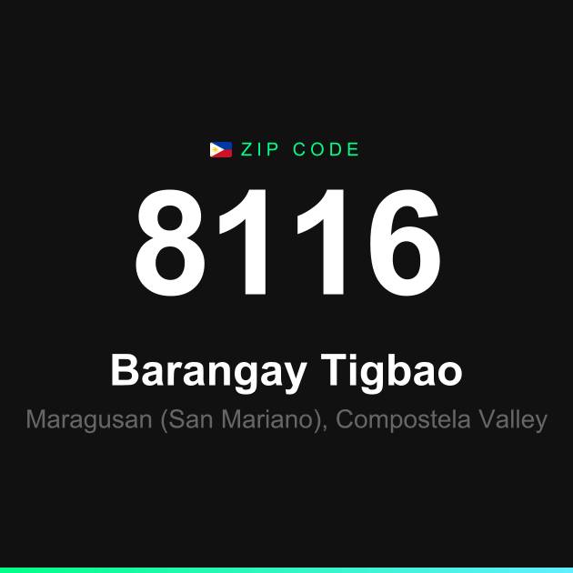 Shareable ZIP code 8116 card for Barangay Tigbao