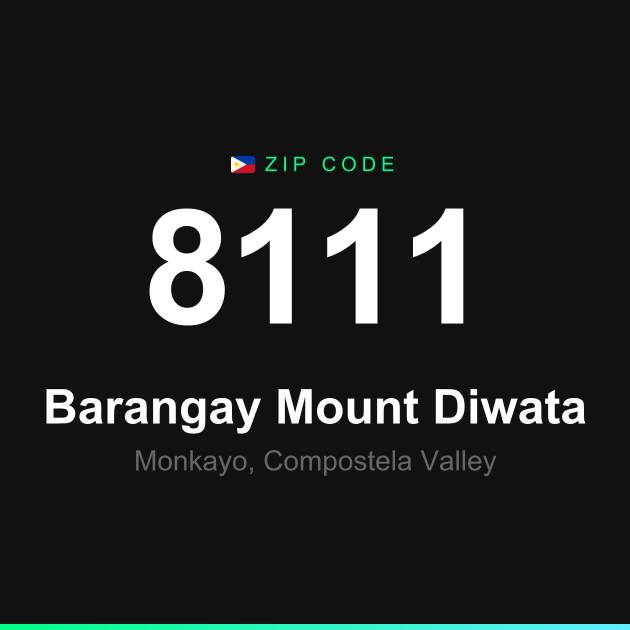 Shareable ZIP code 8111 card for Barangay Mount Diwata