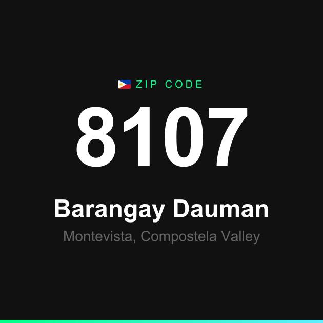 Shareable ZIP code 8107 card for Barangay Dauman