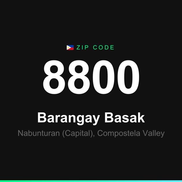 Shareable ZIP code 8800 card for Barangay Basak