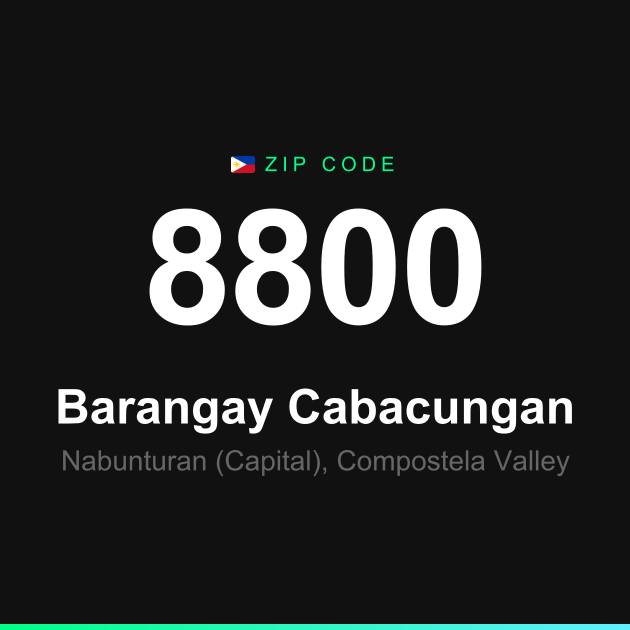 Shareable ZIP code 8800 card for Barangay Cabacungan