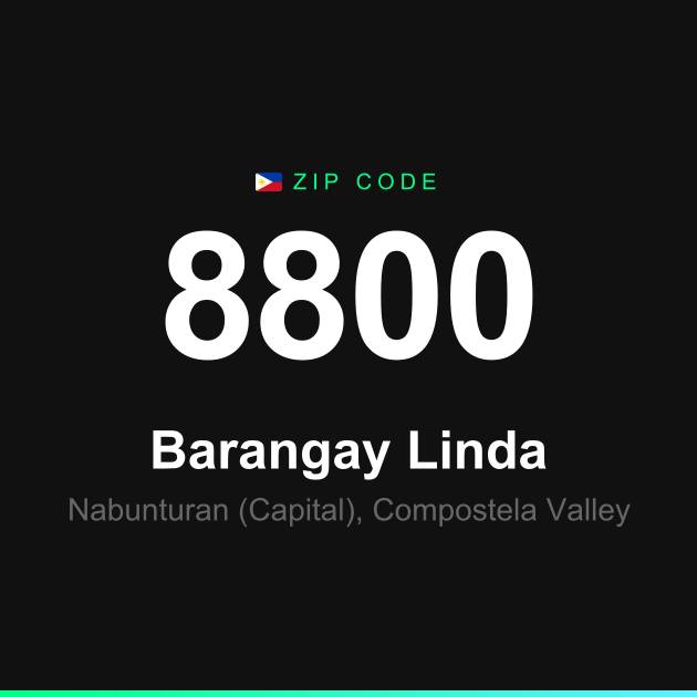 Shareable ZIP code 8800 card for Barangay Linda