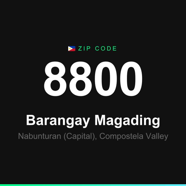 Shareable ZIP code 8800 card for Barangay Magading